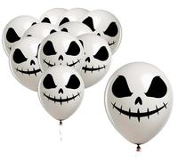 FIESTAS GUIRCA 10 ballons en forme de visage fantôme (30 cm) - Décoration d'Halloween et de fêtes costumées - Idéal pour les fêtes de fantômes et les événements à thème - Noir et blanc