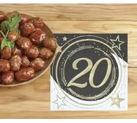 FIESTAS GUIRCA | 20 Serviettes de 20 Ans Jetables (16x16 cm) - Décoration de Table pour Fêtes et Célébrations - Idéal pour Événements et Fêtes - Noir, Or, Blanc