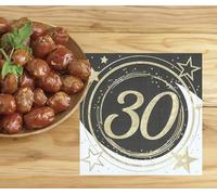 FIESTAS GUIRCA | 20 Serviettes 30 Ans (16x16 cm) - Décoration de Table pour Anniversaires et Fêtes Numéro 30 - Idéal pour Célébrations - Noir, Or et Blanc