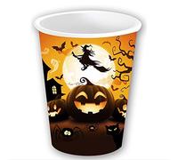 FIESTAS GUIRCA | 6 Gobelets Jetables Citrouille (240 ml) - Décoration de Table pour Fêtes d'Halloween et Célébrations Thématiques - Idéal pour Événements et Fêtes Magiques - Orange, Noir