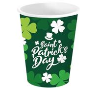 FIESTAS GUIRCA | 6 Gobelets Jetables de St. Patrick (240 ml) (9 cm) - Décoration de Table pour Fêtes de Saint Patrick et Bière - Idéal pour Célébrations - Vert, Blanc