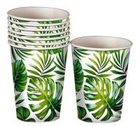 FIESTAS GUIRCA | 6 Gobelets Jetables Feuilles (240 ml) (9 cm) - Décoration de Table pour Fêtes Hawaïennes et Graduations - Idéal pour Célébrations d'Été et Événements Tropicaux - Vert, Blanc