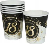 FIESTAS GUIRCA | 6 Gobelets Jetables Numéro 18 (240 ml) (9 cm) - Décoration de Table pour Fêtes et Graduations - Idéal pour Célébrations - Noir, Or, Blanc