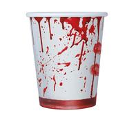 FIESTAS GUIRCA | 6 Gobelets Jetables Sanglants (240 ml) (9 cm) - Décoration de Table pour Fêtes d'Halloween Terrifiantes - Idéal pour Célébrations de Peur - Blanc, Rouge
