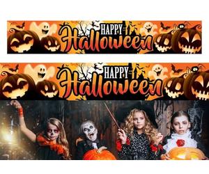FIESTAS GUIRCA | Affiche Happy Halloween Tissu (290x50cm) - Décoration de Fête pour Halloween et Célébrations - Idéal pour Fêtes effrayantes - Multicolore