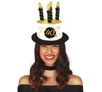 FIESTAS GUIRCA Chapeau d'anniversaire à gâteau 40 ans avec étoiles, Blanc avec Accents Dorés, Unisex Adulte, 64 cm