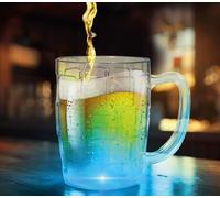 FIESTAS GUIRCA | Chope à bière avec lumière (500 ml) (19,5 cm) - Décoration de table réutilisable pour enterrement de vie de garçon et fêtes - Idéal pour Bachelor Party - Transparent