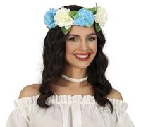 FIESTAS GUIRCA Couronne de fleurs blanches et bleues, 20 cm