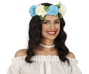 FIESTAS GUIRCA Couronne de fleurs blanches et bleues, 20 cm