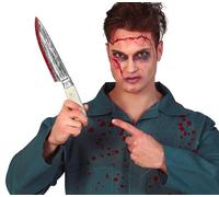 FIESTAS GUIRCA | Couteau de Cuisine avec Faux Sang (33 cm) - Accessoire de Déguisement pour Halloween, Carnaval, Oktoberfest et Fêtes à Thème Cuisinier - Adulte Enfant - Argent Beige Rouge