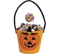 FIESTAS GUIRCA | Cube citrouille en feutre orange chat (12 x 10 cm) - Accessoire pour truc ou traitement et décoration d'Halloween - Idéal pour les fêtes de chat-chauve-souris et célébrations - Orange