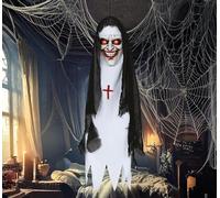 FIESTAS GUIRCA | Decorazione da Appendere Testa di Monaca con Luce e Suono (90 cm) - Decorazione di Halloween per Feste di TERRORE - Ideale per Ambienti Spaventosi e Scenari di Paura - Bianco e Nero
