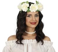 FIESTAS GUIRCA | Diadème de Fleurs Blanches (20 cm) - Accessoire de Costume pour Fêtes d'Été et Graduations - Idéal pour Célébrations Hawaïennes et Tropicales - Adulte Unisexe - Blanc