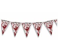 FIESTAS GUIRCA | Fanion en Papier avec Faux Sang (300 cm - 20x30 cm) - Décoration d'halloween pour Fêtes et Célébrations - Idéal pour Ambiances Festives et Thématiques - Blanc et Rouge