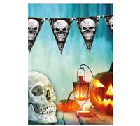 FIESTAS GUIRCA | Fanion Têtes de Mort en Papier (300 cm) (20x30 cm) - Décoration Halloween pour Fêtes et Célébrations - Idéal pour Fête d'Épouvante, Squelettes et Têtes de Mort - Noir et Gris