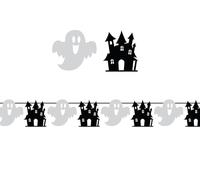 FIESTAS GUIRCA Guirlande fantômes et châteaux (300 cm) - Décoration d'Halloween et de fêtes à thème - Idéale pour célébrations et événements - Accessoire de décoration - Noir et blanc