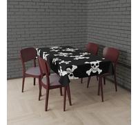 FIESTAS GUIRCA Nappe Noire avec Motif crânes (137 x 274 cm) - Décoration de Table pour fêtes d'halloween terrifiantes - Idéale pour Les célébrations effrayantes - Noir, Blanc