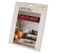 FIESTAS GUIRCA Panneau Killer Party en tissu (290 x 50 cm) - Décoration pour fête d'Halloween terrifiante - Idéal pour les fêtes costumées - Noir