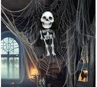 FIESTAS GUIRCA Pendentif Squelette avec Capuche (15 cm) - Décoration d'halloween pour fêtes et célébrations - Idéal pour Les environnements terrifiants et Les scènes effrayantes - Noir et Blanc