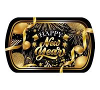 FIESTAS GUIRCA | Plateau Bonne Année (39x24 cm) - Décoration de Table Réutilisable pour Fêtes de Nouvel an - Idéal pour Événements et Festivités - Noir, Or, Happy New Year