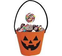 FIESTAS GUIRCA | Seau Citrouille en Feutre Orange Chat (13x10 cm) - Accessoire pour Halloween et Décoration - Idéal pour Fêtes d'horreur et Célébrations - Orange