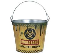 FIESTAS GUIRCA | Seau Métallique Biozard Réutilisable (19x23 cm) - Décoration de Table pour Fêtes d'halloween - Idéal pour Thématiques Effrayantes - Jaune