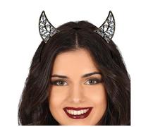 FIESTAS GUIRCA | Serre-tête Cornes avec Brillants Métallique (Taille Unique) - Accessoire de Fête pour Célébrations d'Halloween - Idéal pour Thèmes de Peur - Adulte Unisexe - Noir