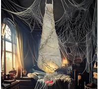 FIESTAS GUIRCA | Suspension Momie avec Lumière (75 cm) - Décoration Effrayante pour Halloween et Fêtes de Squelettes - Idéal pour Accessoires Terrifiants et Célébrations d'Horreur - Gris et Blanc
