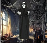 FIESTAS GUIRCA | Suspension Poupée avec Boutons sur les Yeux (90 cm) - Décoration d'Halloween avec Mouvement, Lumière et Son - Idéal pour Fêtes et Célébrations Terrifiantes - Noir