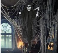 FIESTAS GUIRCA | Suspension Squelette avec Faux (50 cm) - Décoration Halloween, Jour des Morts, Fêtes Effrayantes, Oktoberfest, Soirées à Thème - Adulte Enfant - Gris