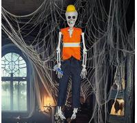 FIESTAS GUIRCA | Suspension Squelette Ouvrier (40 cm) - Décoration d'Halloween pour Fêtes de Squelettes et Ouvriers - Idéal pour Célébrations Thématiques et Événements de Plombiers - Orange Bleu