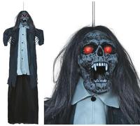 FIESTAS GUIRCA | Suspension Vampire Zombie avec Lumière, Son et Mouvement (160 cm) - Décoration d'Halloween pour Fêtes et Célébrations - Idéal pour Ambiances Terrifiantes - Noir et Gris