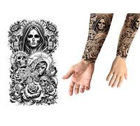 FIESTAS GUIRCA | Tatouage Catrina (14x30 cm) - Maquillage et Tatouages FX pour Halloween et Jour des Morts - Idéal pour Fêtes Déguisées et Célébrations Thématiques - Noir