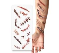 FIESTAS GUIRCA | Tatouage Cicatrices Rouge (30x13 cm) - Maquillage et FX pour Halloween, Carnaval et Fêtes Costumées - Idéal pour Enfants et Adultes - Rouge
