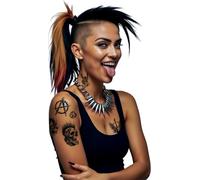 FIESTAS GUIRCA | Tatouage Punk (14x30 cm) - Maquillage FX pour Costumes de Carnaval et Fêtes Culturelles - Tatouages Éphémères pour Homme - Noir