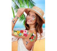 FIESTAS GUIRCA | Tatouages Temporaires Exotiques (14x30 cm) - Maquillage FX pour Fêtes d'Été, Remises de Diplômes et Célébrations Hawaïennes - Accessoire de Déguisement Multicolore pour Tous