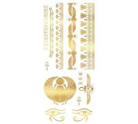FIESTAS GUIRCA | Tatouages Temporaires Or Égypte (14x30cm) - Maquillage FX pour Costumes de Bohémiennes et Voyantes - Idéal pour Fêtes Déguisées, Halloween et Carnaval - Adulte Unisexe