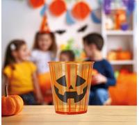 FIESTAS GUIRCA | Verre Citrouille Réutilisable (9x10 cm) - Décoration de Table pour Halloween Fêtes Déguisées - Idéal pour Célébrations et Événements - Plastique Orange