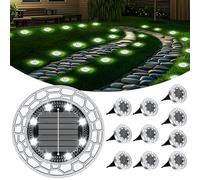 FIFlying 10 Piece Lampe Solaire Exterieur, 8 LED Lumiere Solaire Exterieur, Stainless Steel LED Lampe Solaire Exterieur Jardin, for Lawn, Driveway, Sidewalk, Patio, Blanc Froid