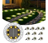 FIFlying 10 Piece Lampe Solaire Exterieur, 8 LED Lumiere Solaire Exterieur, Stainless Steel LED Lampe Solaire Exterieur Jardin, for Lawn, Driveway, Sidewalk, Patio, Blanc Chaud