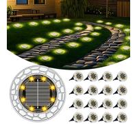 FIFlying 16 Piece Lampe Solaire Exterieur, 8 LED Lumiere Solaire Exterieur, Stainless Steel LED Lampe Solaire Exterieur Jardin, for Lawn, Driveway, Sidewalk, Patio, Blanc Chaud