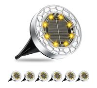FIFlying 6 Piece Lampe Solaire Exterieur, 8 LED Lumiere Solaire Exterieur, Stainless Steel LED Lampe Solaire Exterieur Jardin, for Lawn, Driveway, Sidewalk, Patio, Blanc Chaud