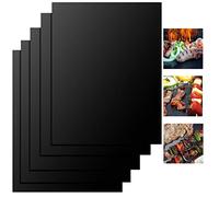 FIFlying - Ensemble de 5 plaques de gril rectangulaires en fibre de verre de 50 x 40 cm - Noir - Antiadhésif 100% - Réutilisables - Sans PFOA - Pour barbecue à gaz, charbon de bois et four