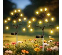 FIFlying Firefly Lot de 2 lampes solaires de jardin d'extérieur 12 LED 2 modes Forme flexible Étanche IP65 Lumière solaire pour balcon, terrasse, jardin et allée