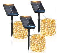 FIFlying Guirlande lumineuse solaire d'extérieur - 3 x 12 m 120 LED - Étanche IP65 - Blanc chaud - 8 modes solaires - LED pour intérieur jardin, terrasse, mariage, fête, festival