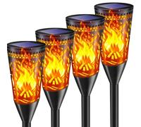 FIFlying Lampe Solaire Exterieur Jardin, 4 Pack, Lumiere Solaire Exterieur Avec Effet de Flamme RéAliste, éTanche Ip65, Convient Pour Jardin, Terrasse, Pelouse, Balcon, Chemin, Parterre de Fleurs