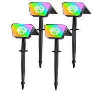 FIFlying Lot de 4 Spot Solaire Extérieur, 12 LED Lampe Solaire Exterieur, 8 Modes d'Éclairage avec Étanche IP67 Lumiere Solaire Exterieur pour Jardin, Cour, Allée, Chemin - Multicolore