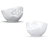 Fiftyeight Lot de 2 bols en verre/cuir d’environ 500 ml - Blanc.