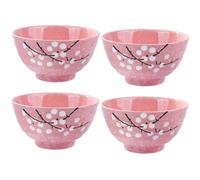 Fignner Lot de 4 bols à riz en céramique de style japonais Motif fleurs de cerisier Rose
