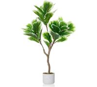 Figuier artificiel Ficus lyrata - Arbre bonsaï - PE - 3XL - Cache-pot blanc laiteux - Pour l'extérieur - Vert